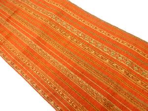 リサイクル　手織り紬縞に草花模様織出し名古屋帯